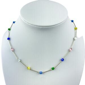 Multicolor Cat's Eye Beaded Necklace | New Sterling Silver 925 | 15.75"